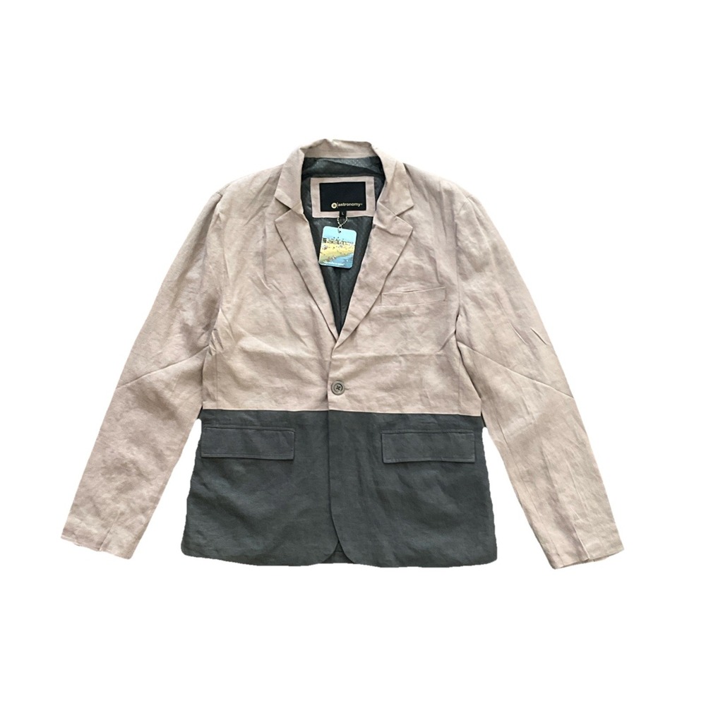 Astronomy Mens Linen‎ Cotton Colorblock Blazer Jacket Light Taupe Gray Large NWT